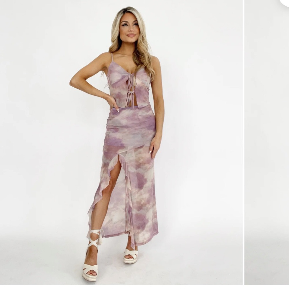 Tie-Dye Lavender High-Low Dress with Front Slit